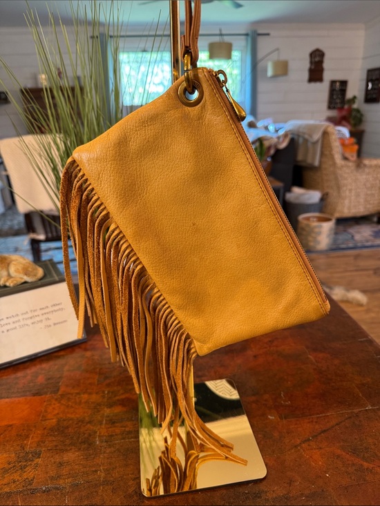 HOBO Handbags - HOBO Camel Yellow Fringe Leather Wristlet